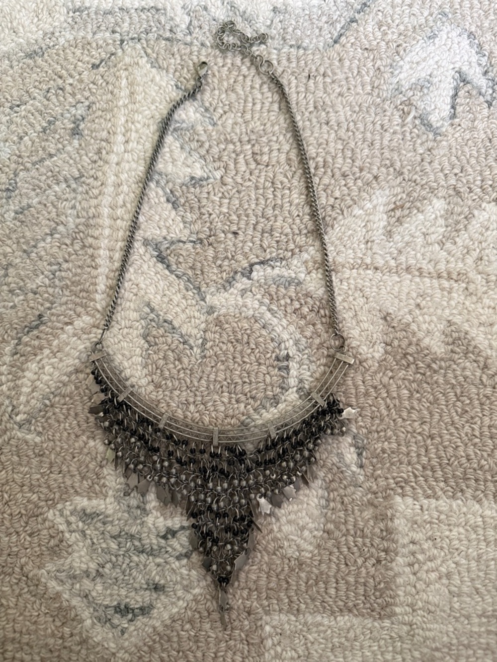 Statement Black Silver-Tone Fringe Bib Necklace Whimsygoth